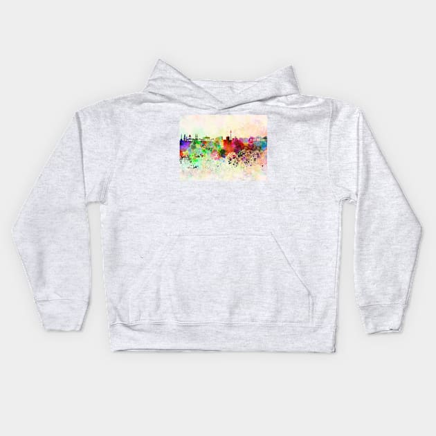 Berlin skyline in watercolor background Kids Hoodie by PaulrommerArt